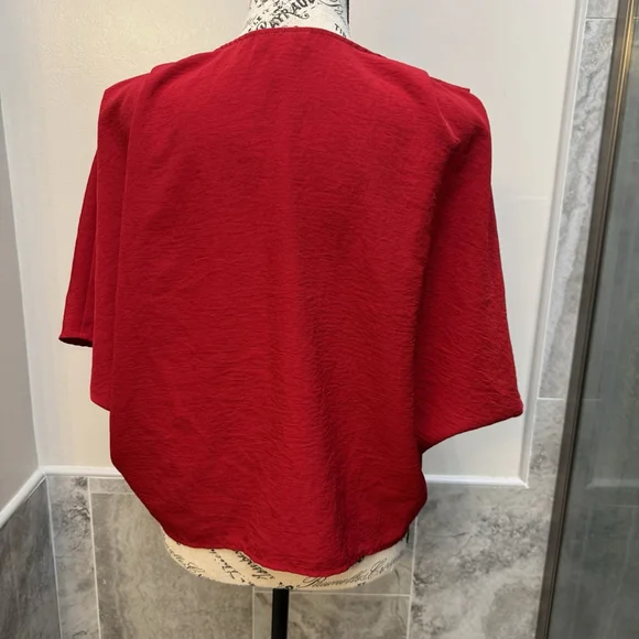 Topshop Pleat Shoulder Button Down Blouse Size 8 Red EUC - Picture 5 of 7